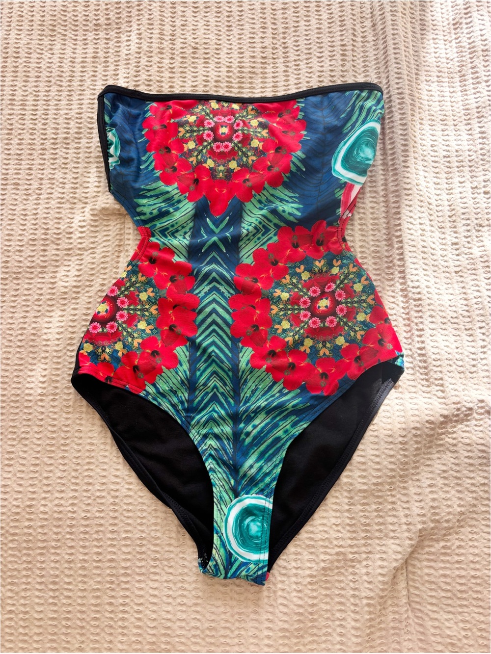 Desigual Strapless Printed One Piece Swimsuit